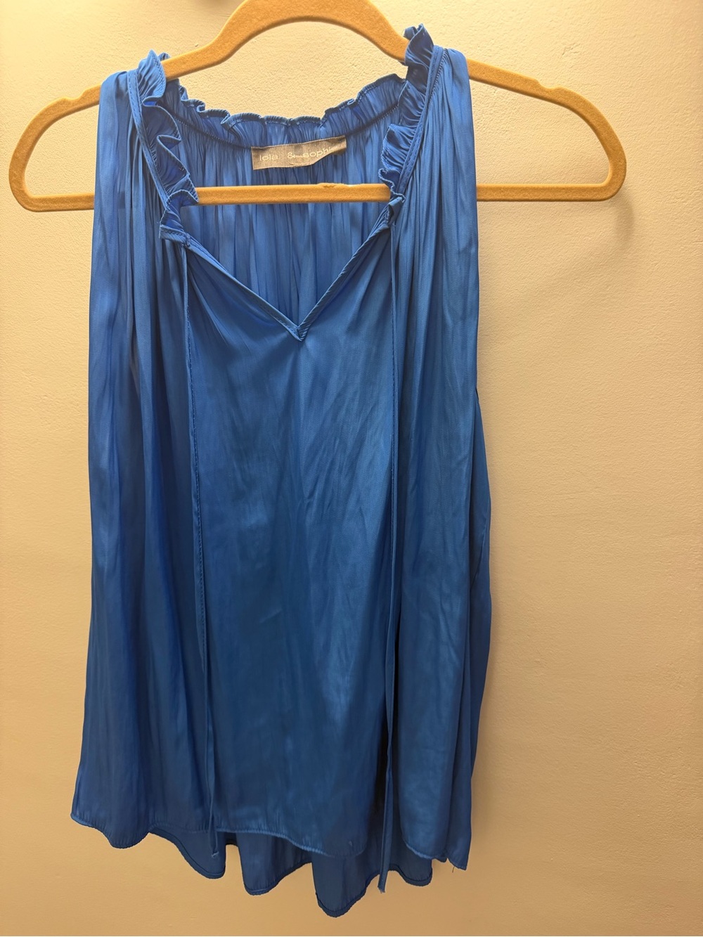 Lola & Sophie Cobalt Blue Ruffle Neck Sleeveless Blouse Size M